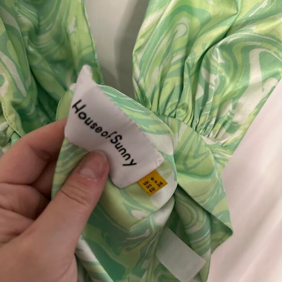 House of Sunny Paradise Silk Halter Retro Party Top Green Size 2 - Picture 5 of 9